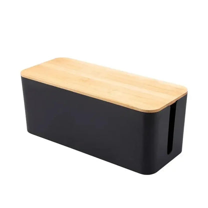 Cable Management Box with Bamboo-Style Lid