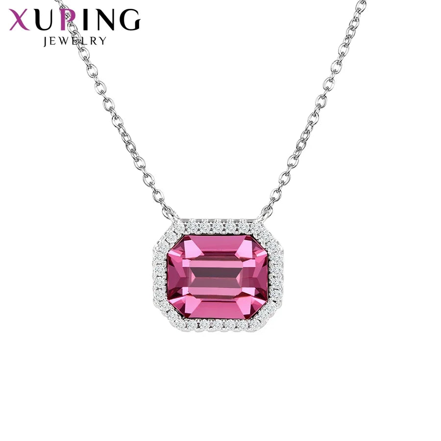 Women’s Rhodium-Color Square Crystal Pendant Necklace