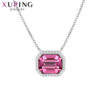 Women’s Rhodium-Color Square Crystal Pendant Necklace