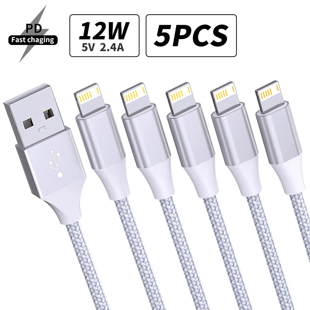 5-Pack Braided USB to Lightning Charging Cables