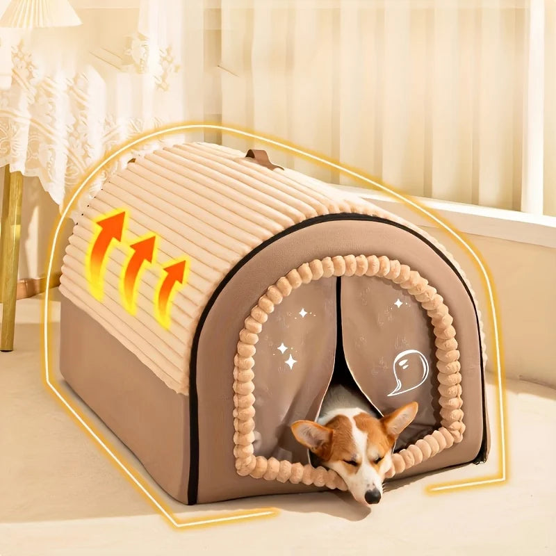 Enclosed Pet House with Door Curtain