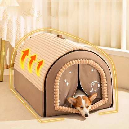Enclosed Pet House with Door Curtain