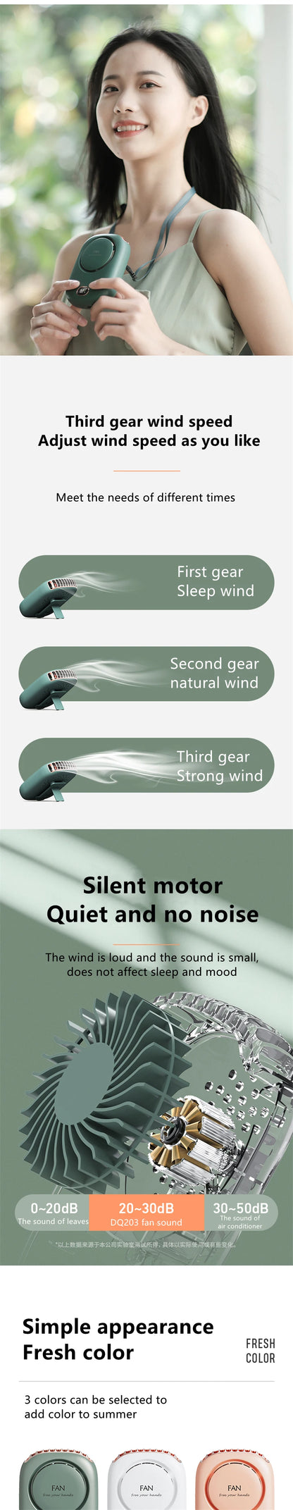Wearable Personal 3 Speed USB Portable Fan