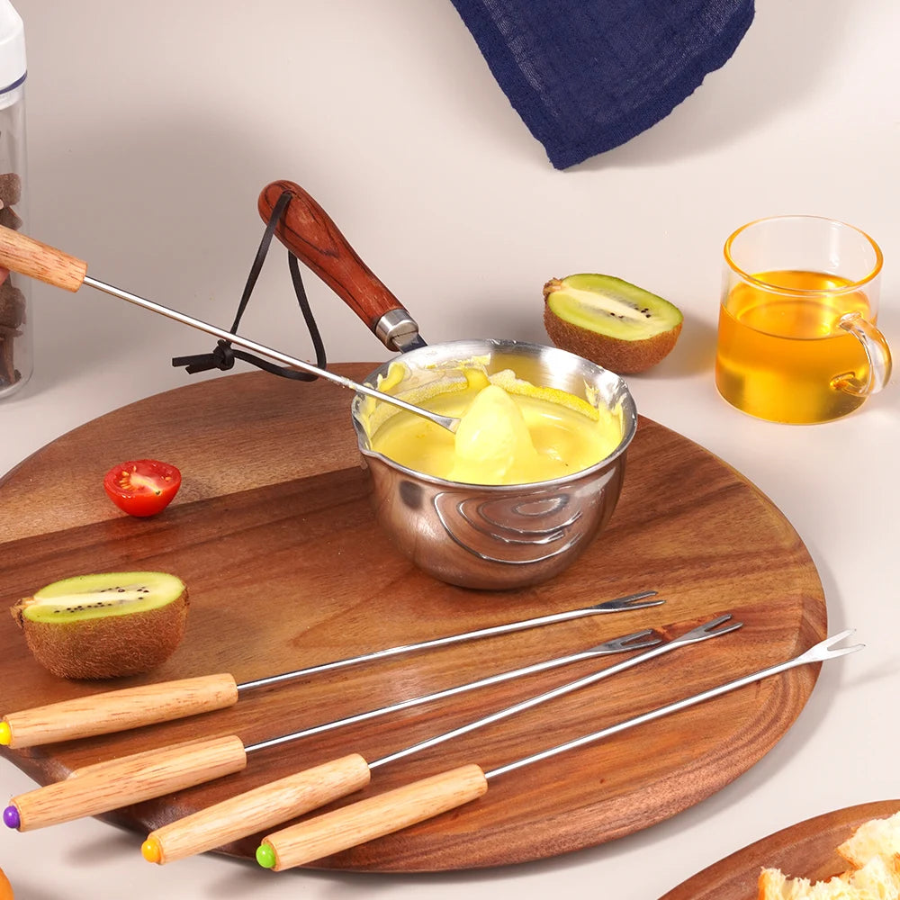 Stainless Steel Fondue Fork Set with Wooden Handles