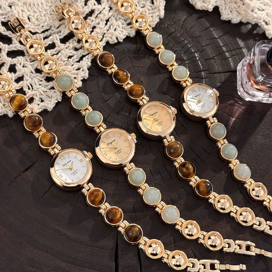 Gold-Tone Gemstone Accent Quartz Watch