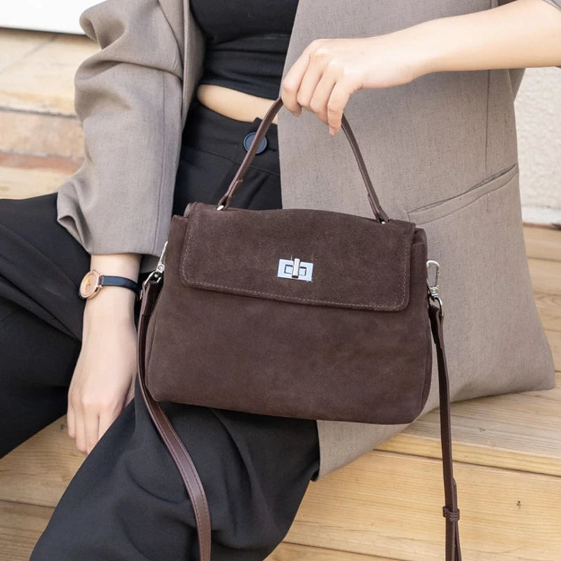 Women’s Suede Leather Flap Shoulder & Crossbody Bag