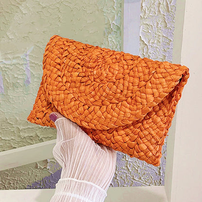 Women’s Handwoven Straw Envelope Clutch Bag