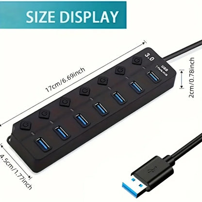 4/7-Port USB 3.0 Hub with LED Switch Power Adapter