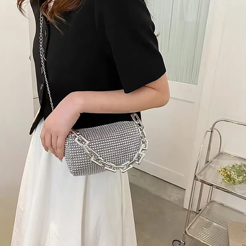 Rhinestone Chain Evening Crossbody Bag