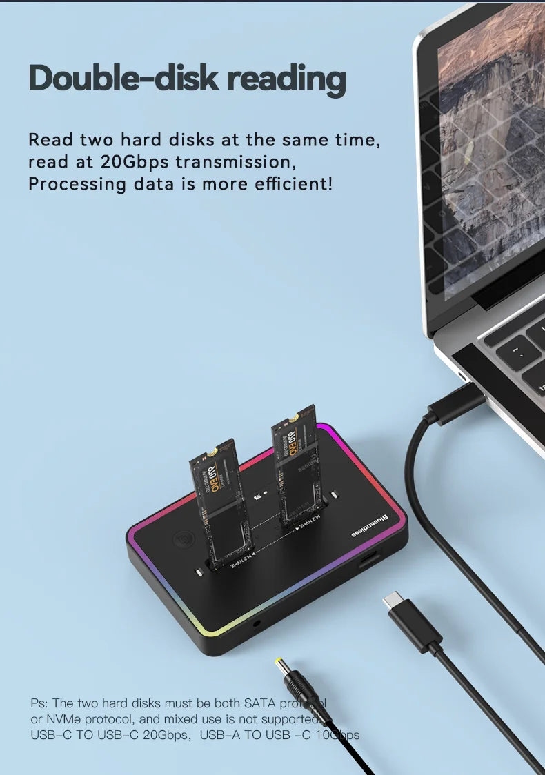 Dual M.2 NVMe & SATA SSD Docking Station with Offline Clone