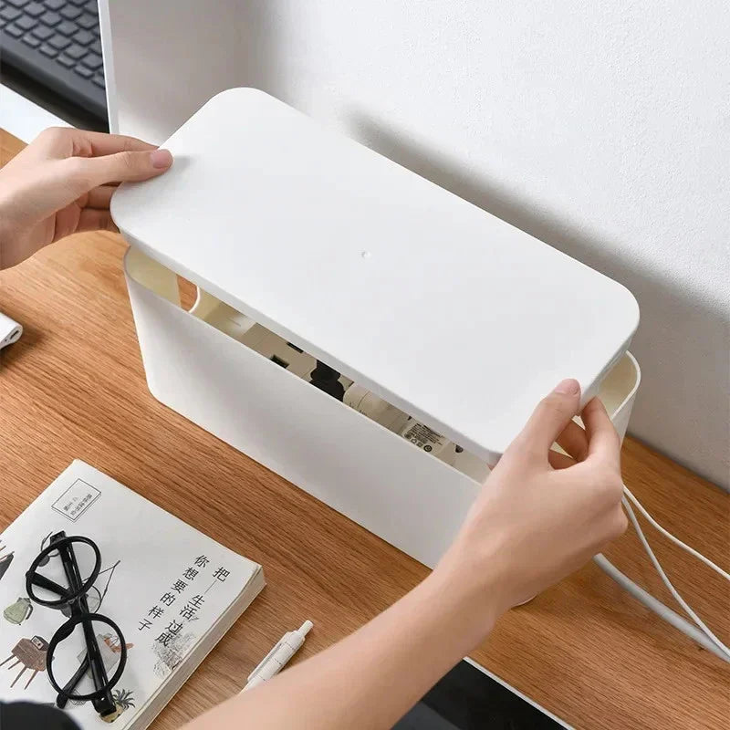 Cable Management Box with Bamboo-Style Lid