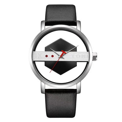 Men's Minimalist Leather Quartz Watchmen watch, minimalist watch, leather strap watch, quartz watch, casual watch, fashion accessories, skeleton style watch, business casual watch, wristwatch