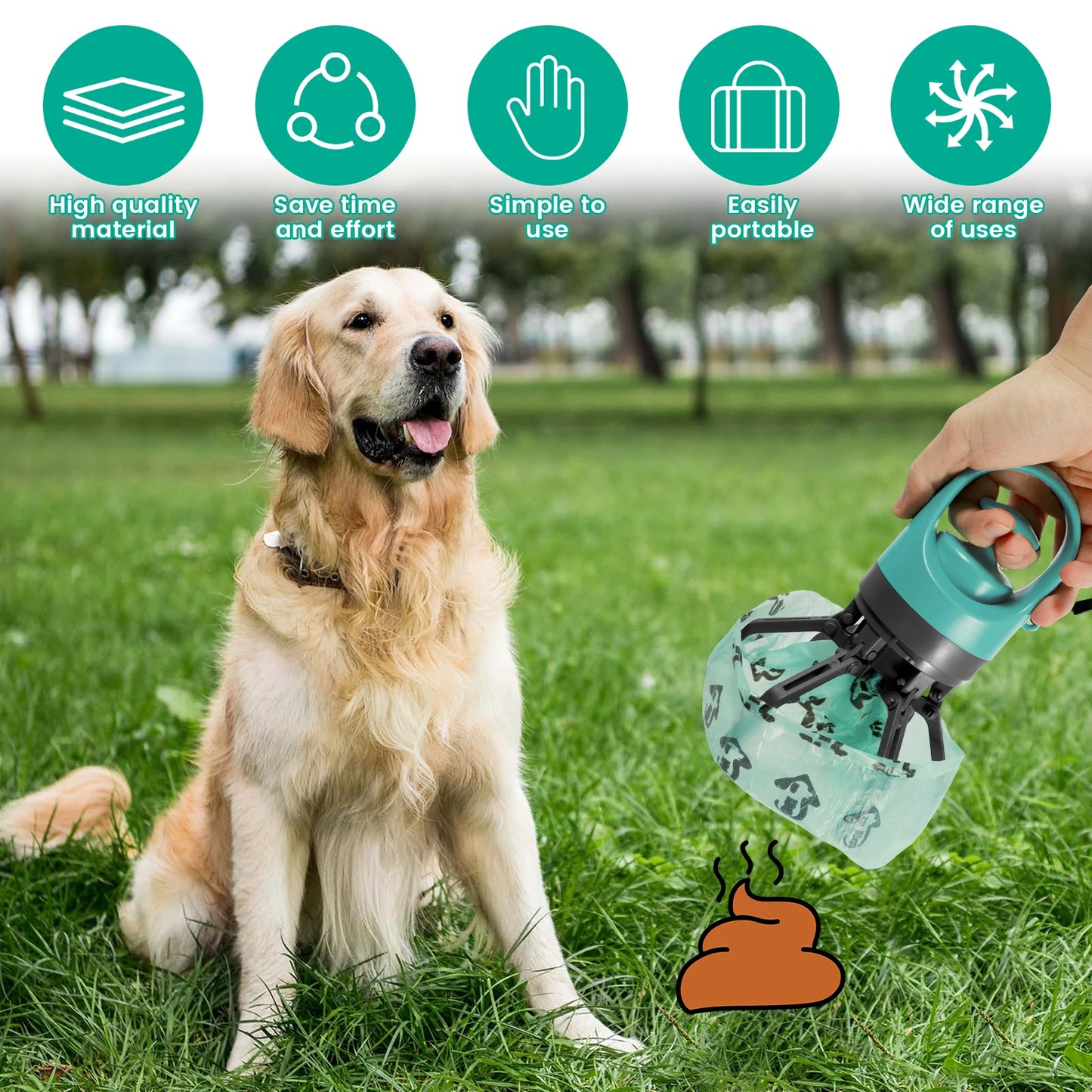 Portable Dog Pooper Scooper with Waste Bag Dispenser