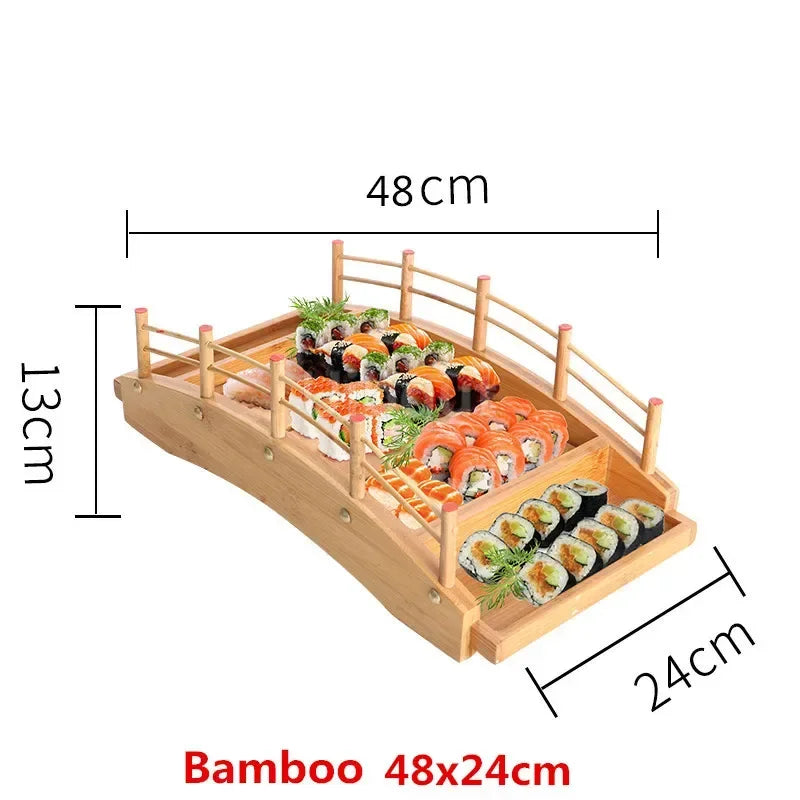 Japanese Wooden Sushi Bridge Serving Platter