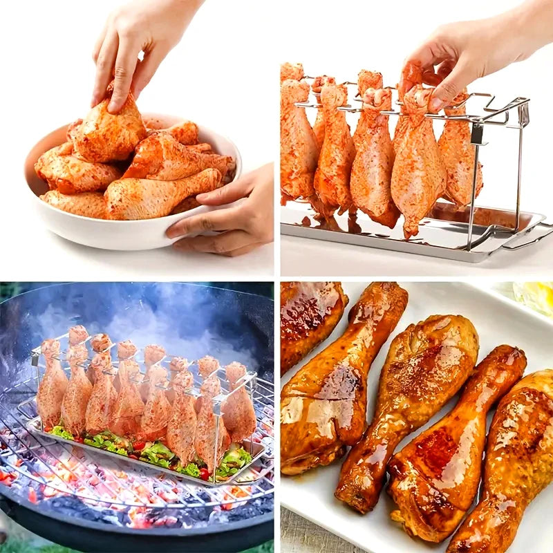 Stainless Steel Chicken Leg Rack with Drip Tray