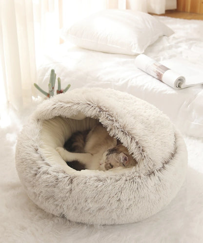 Semi-Enclosed Plush Cat & Dog Bed