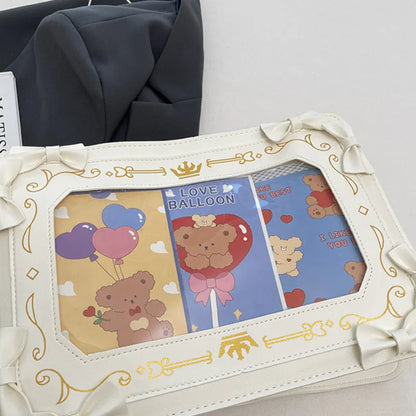 Y2K Bow Ita Bag Transparent Pocket Crossbody Handbag