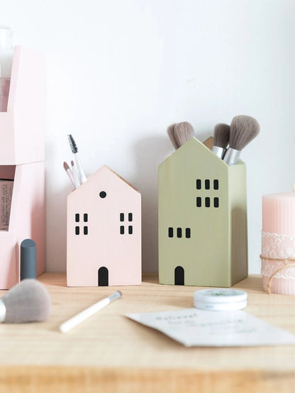 Wooden House Pen Holder & Desktop Organizer