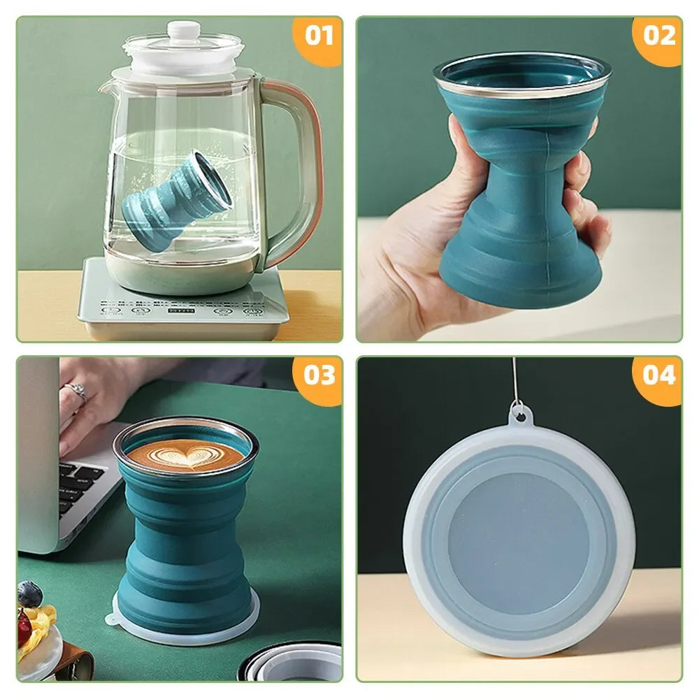Portable Silicone Foldable Travel Cup with Lanyard