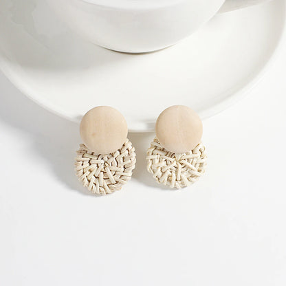 AENSOA Boho Handmade Geometric Wooden Drop Earrings
