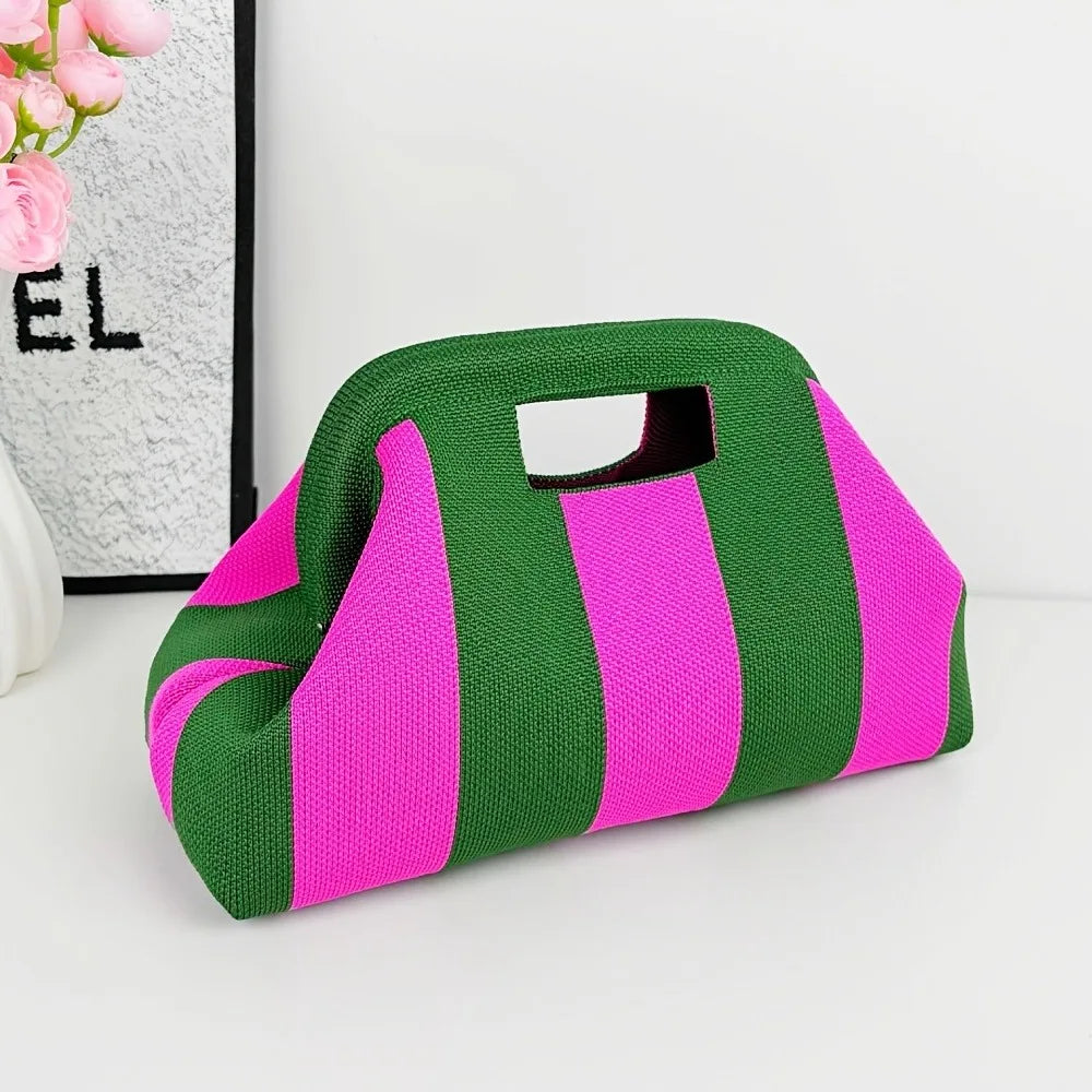 Striped Woven Knit Cosmetic Bag