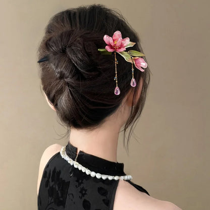 Chinese Style Floral Hair Stick with Tassel