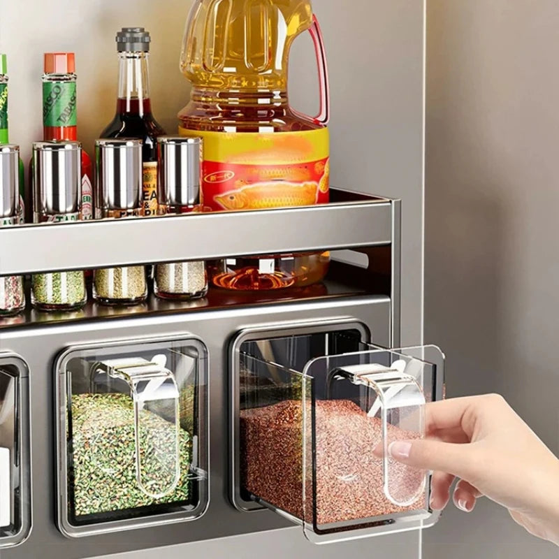 Wall Mounted Kitchen Storage Organizer with Spice Jar Holder