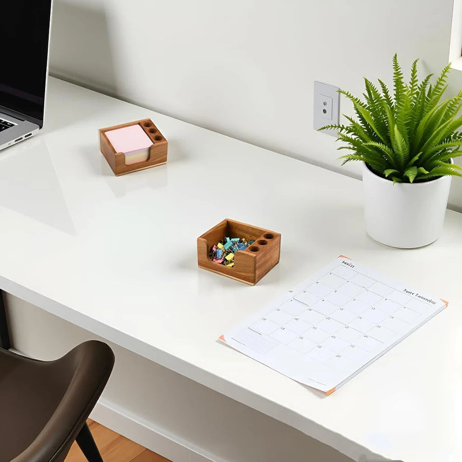 Wooden Desk Organizer with Pen Holders & Note Storage