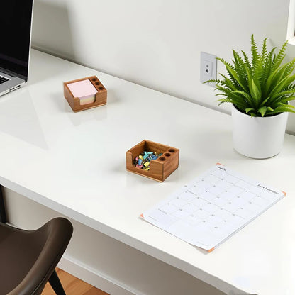 Wooden Desk Organizer with Pen Holders & Note Storage