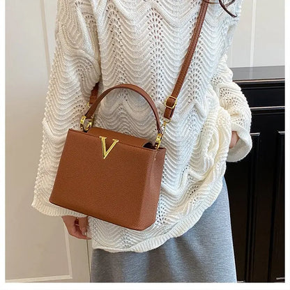 Buckled Leather Shoulder Handbag