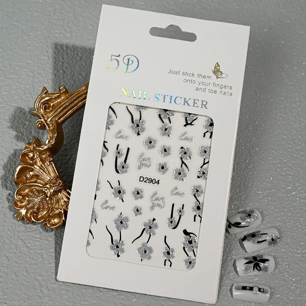 5D Glitter Floral Nail Art Stickers