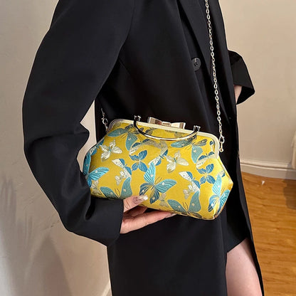 Vintage Embroidered Chain Clutch Handbag