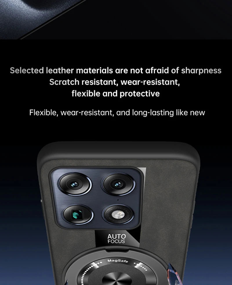 Luxury Magnetic Leather Phone Case with Rotating Ring Stand