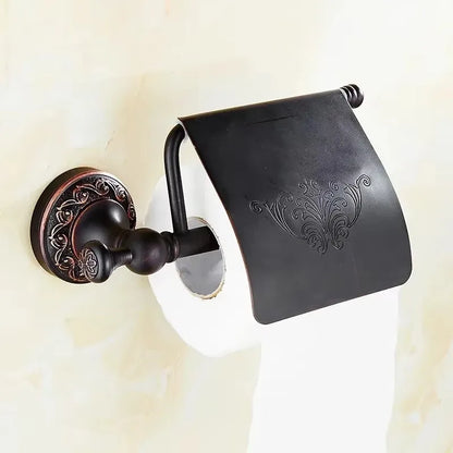 Black Bronze Carved Bathroom Hardware Accessories Set