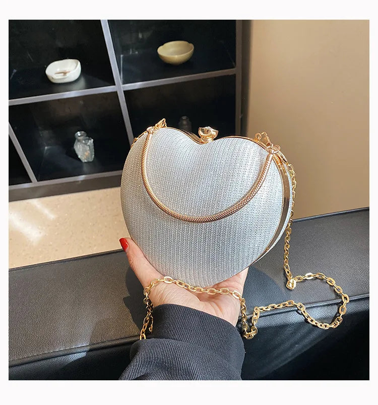 Heart-Shaped Evening Clutch Bag with Chain Strap
