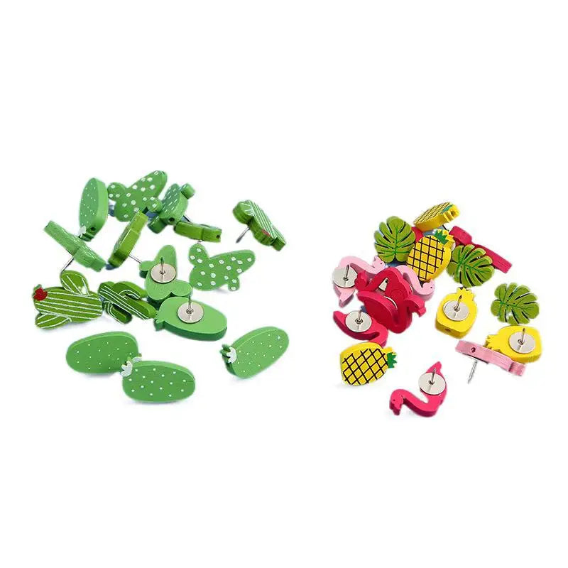 Decorative Wooden Flamingo & Cactus Push Pins