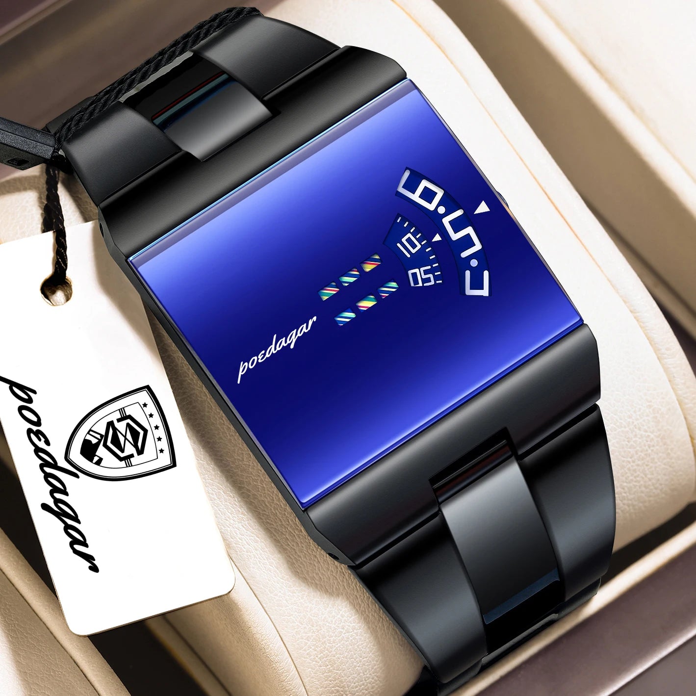 Men's Rectangle Stainless Steel Quartz Watch