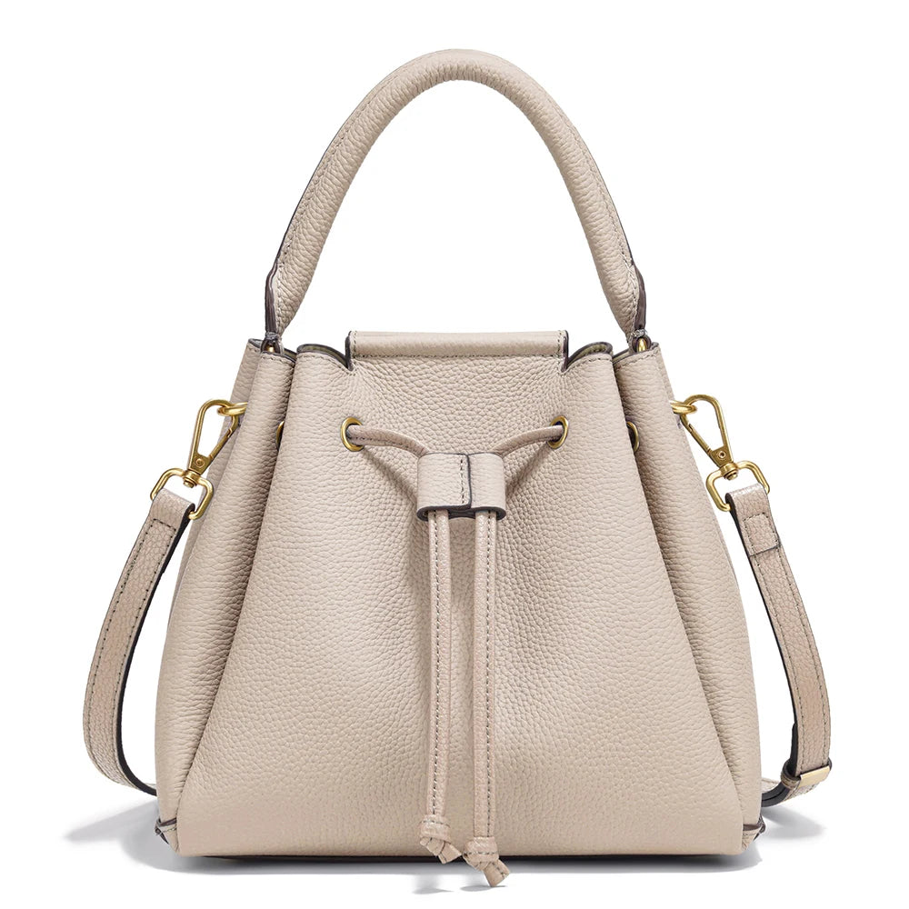 Genuine Leather Top-Handle Bucket Bag