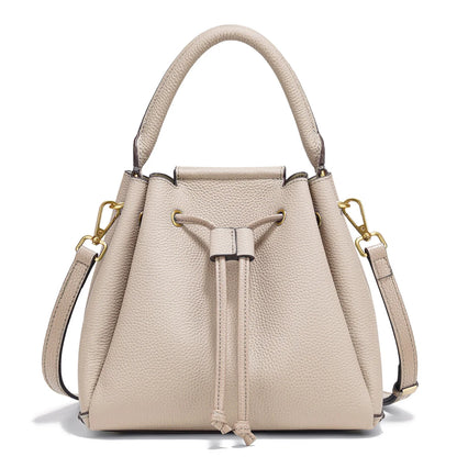 Genuine Leather Top-Handle Bucket Bag