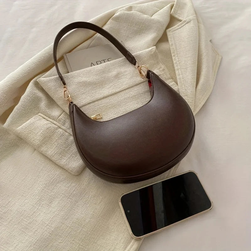 Minimalist PU Leather Crescent Shoulder Handbag