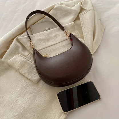 Minimalist PU Leather Crescent Shoulder Handbag