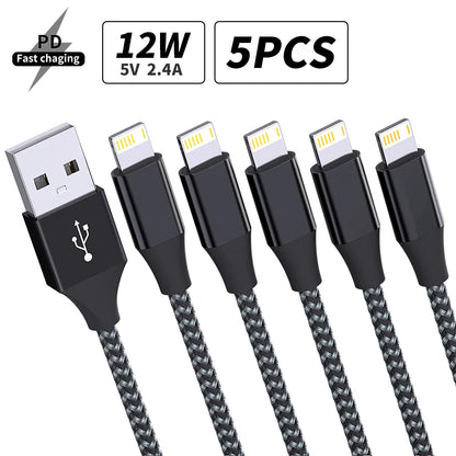 5-Pack Braided USB to Lightning Charging Cables