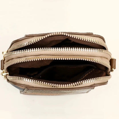 Vintage Patchwork Shoulder Bag with Zipper Closure