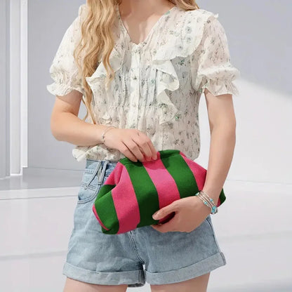 Striped Knit Cloud Clutch Bag