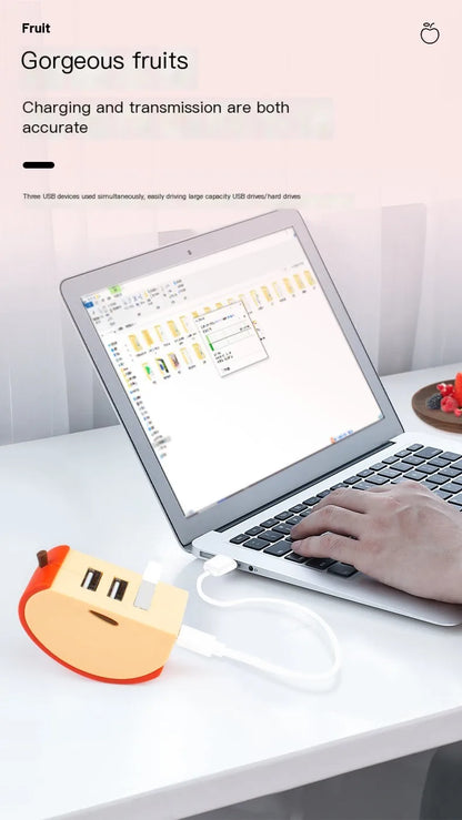 3-Port USB 2.0 Expansion Hub – Cartoon Fruit Design