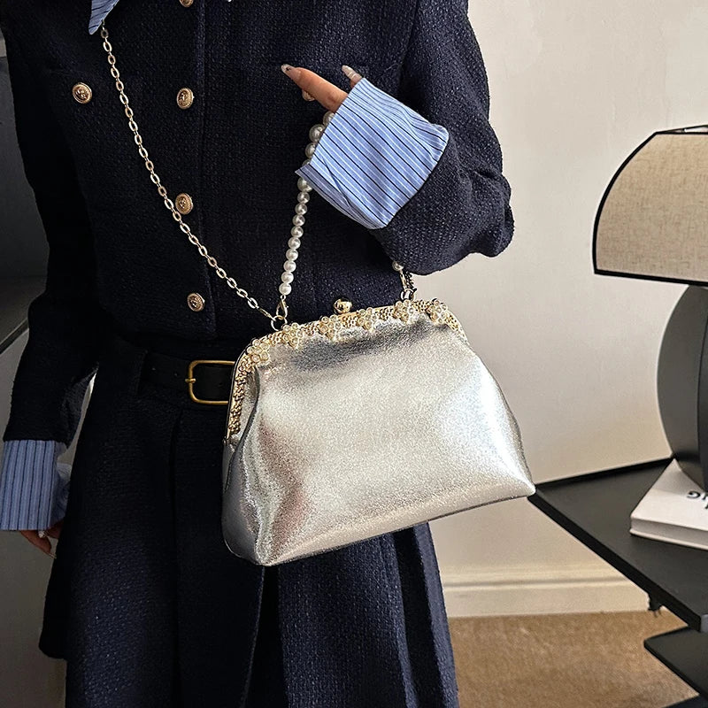Luxury Pearl Chain Minaudière Shoulder Bag