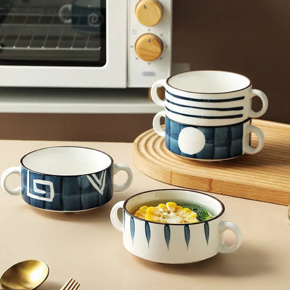 HOONRA Set of 3 Divided Plate Ceramic Kitchen Food Container