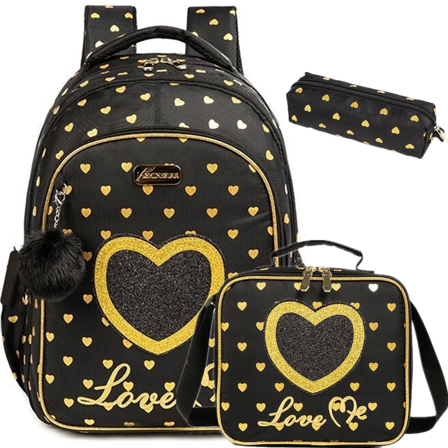 Girls 3-Piece School Backpack Set with Lunch Bag & Pencil Case