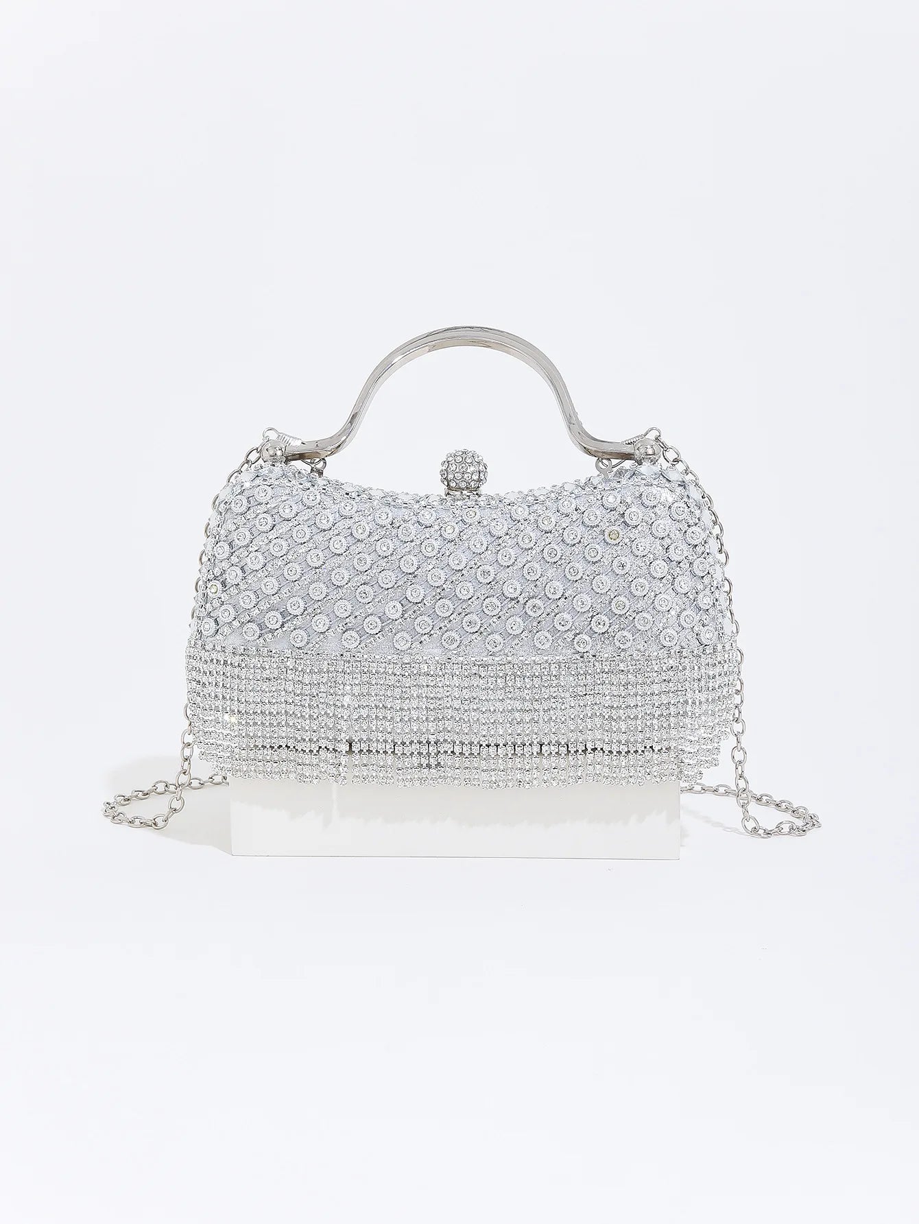 Rhinestone Tassel Handle Evening Bag