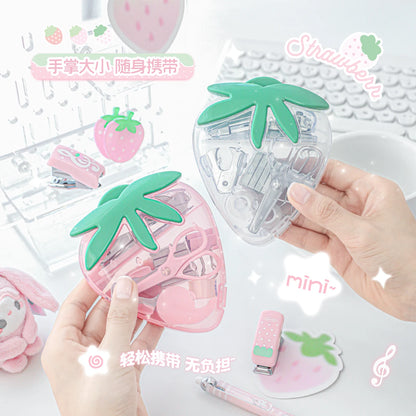 Kawaii Strawberry Mini Stapler & Punch Set